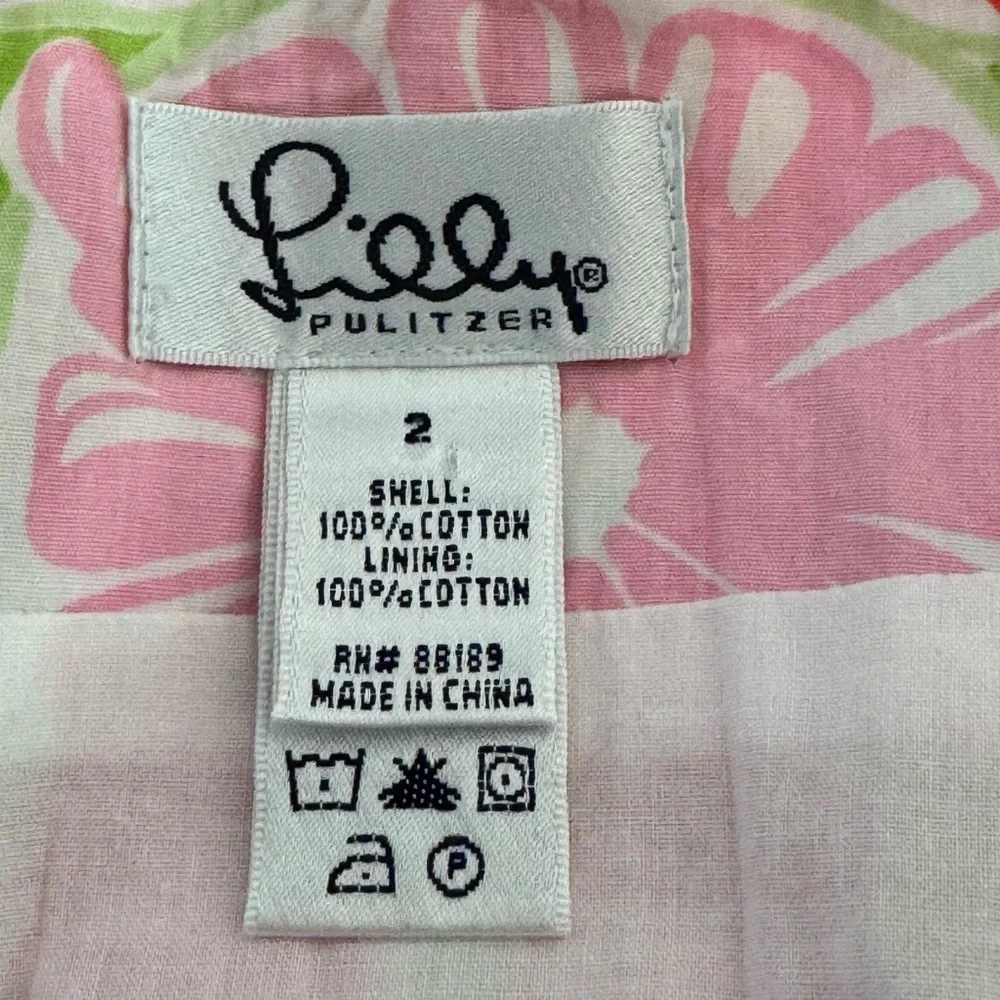 Lilly Pulitzer Women’s Pleated Cotton‎ Wrap Skirt Green and Pink Floral Size 2